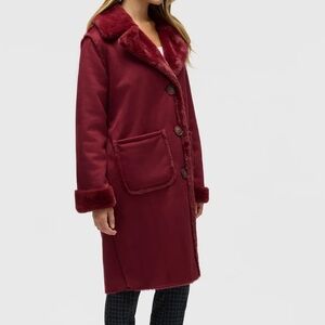 NVLT LONGLINE FAUX SHEARLING COAT